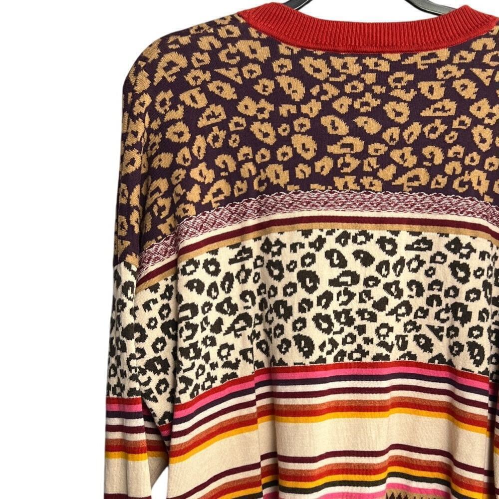 Cotton by Autumn Cashmere Leopard Fairisle Crew Neck Sweater Size XL - Picture 6 of 6